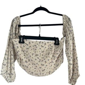 Wild Fable Cream Puff Sleeve Crop Top Off Shoulder Long Sleeve Size L EUC